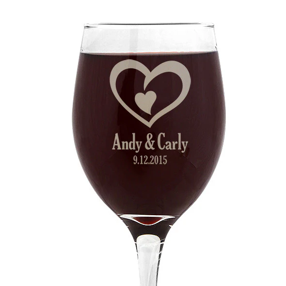Double Heart Design Wine 410ml Glass - Image 3