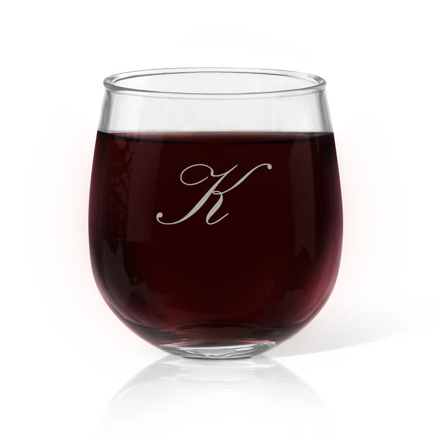 Single Initial Stemless Wine Glass - Image 2